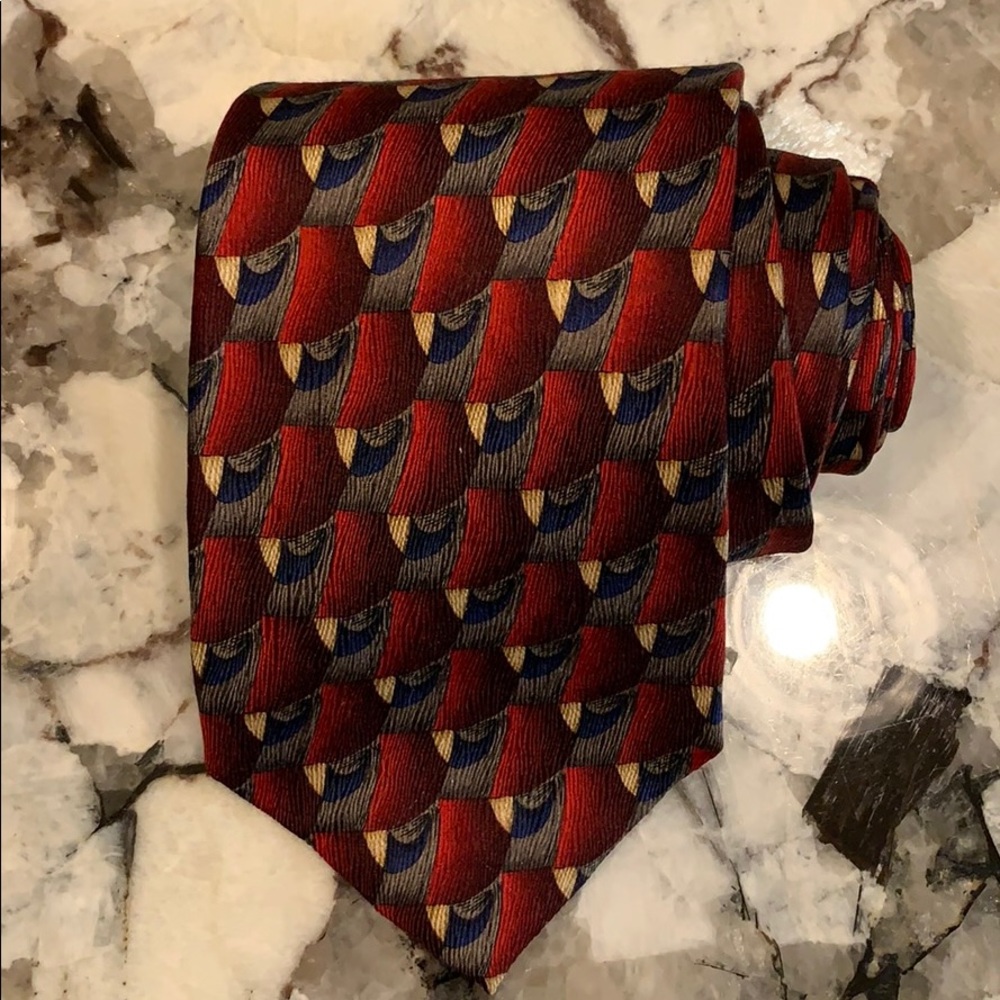 J.Z Richards tie red blue gray tan silk - Picture 14 of 16